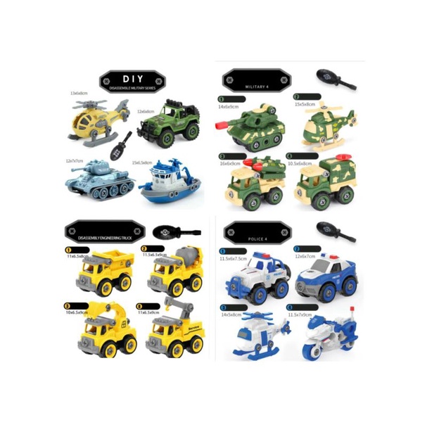 ( zwq ) KEMASAN PLASTIK 1 SET ISI 4 PCS MAINAN DIY BONGKAR PASANG MOBIL TRUCK