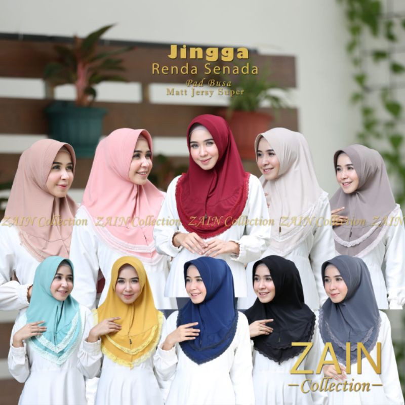 Jilbab Khimar Instan Simpel Jingga Renda Ori Zain