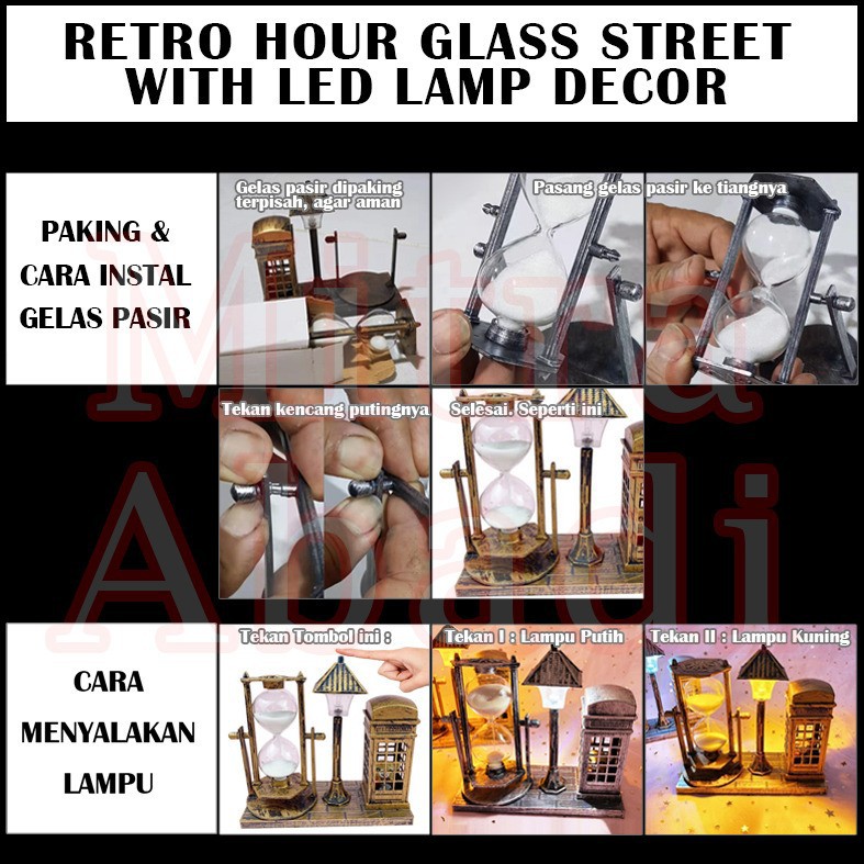 Dekorasi Miniatur Jam Pasir / Retro Hour Glass Street with LED