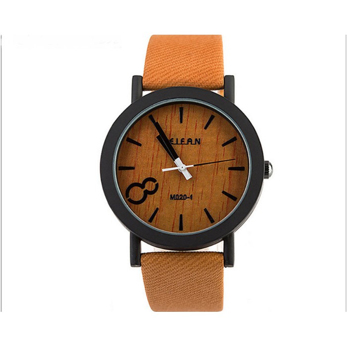 Unik Jam Tangan Kulit Vintage Pria Kuarsa Sambungan Kayu Coklat   FAS153   Orange Diskon