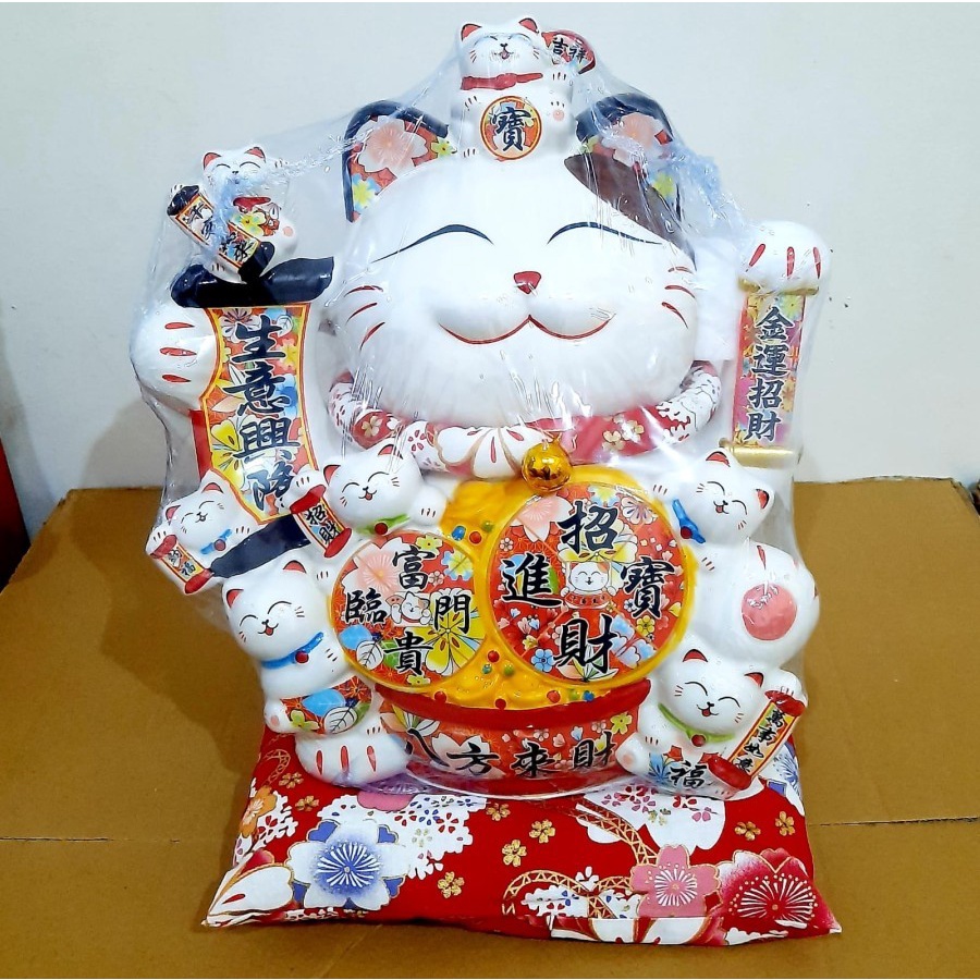 Maneki Neko Kucing Tangan Goyang Premium Kucing Hoki Besar Jumbo