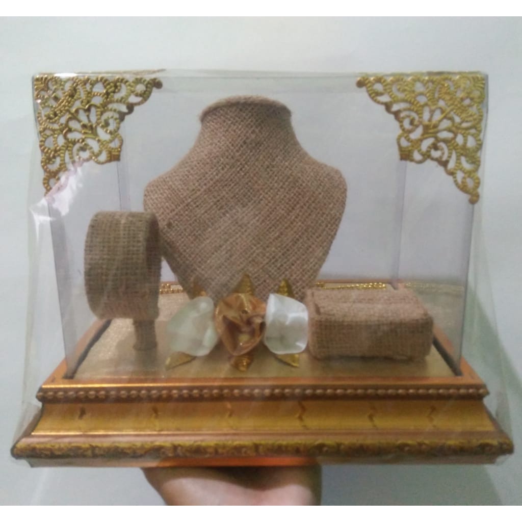 Kotak Box Mahar Seserahan Tempat Perhiasan Kalung Gelang Cincin dengan Bahan Goni atau Semi Rustic