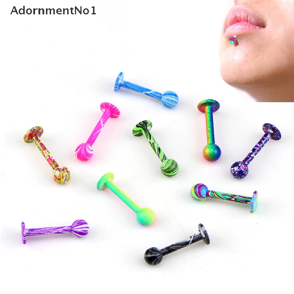 (AdornmentNo1) 10pcs / Set Anting Tindik Bibir Bentuk Bola 16G Bahan Stainless Steel Untuk Wanita