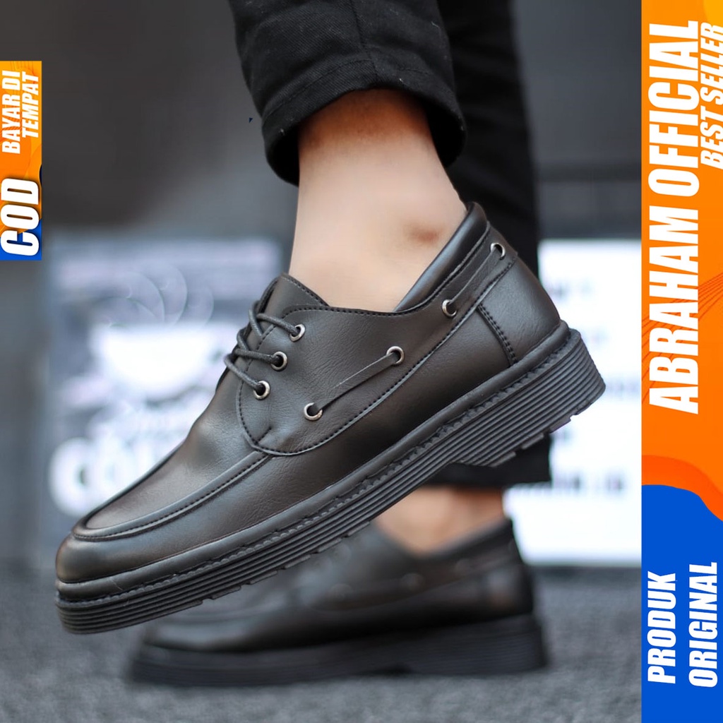 Sepatu Formal Pantofel Docmart Kerja Hitam Pria Abraham Lulja