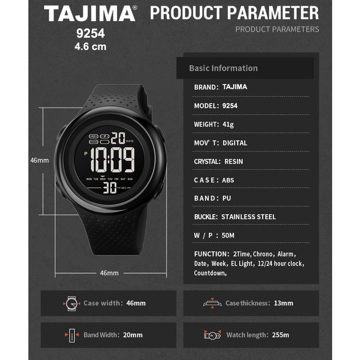 Jam Tangan Pria Digital Sport Tajima 9254 Water Resist Original Garansi 1 tahun + Free BOX-1
