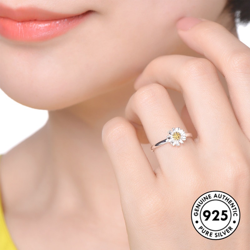 Cincin Desain Bunga Daisy Kecil Bahan S925 Silver Gaya Simple