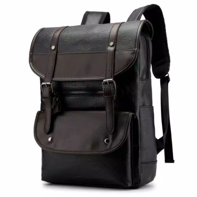 Tas Ransel Punggung Backpack Laptop Travel PU Leather Kulit tali