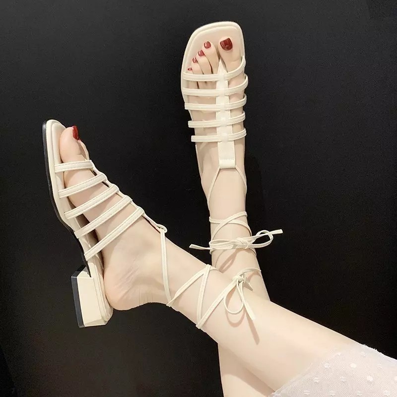 SANDAL TALI WANITA HAK PENDEK HEELS SLOP TALI