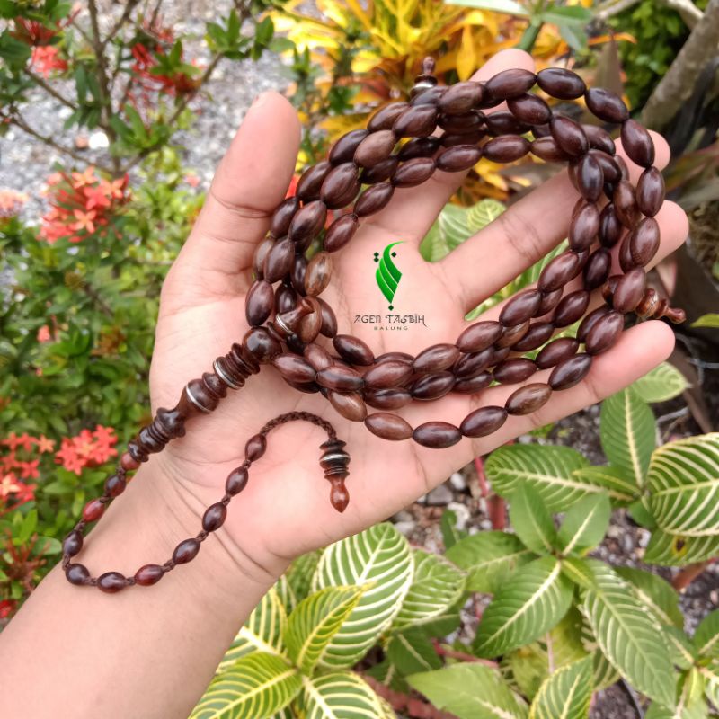 Tasbih Kayu Sonokeling Oval Super Size 7mm x 14mm, Tasbih 99 Butir, Tasbih Antik Kayu Langka Bertuah Nusantara