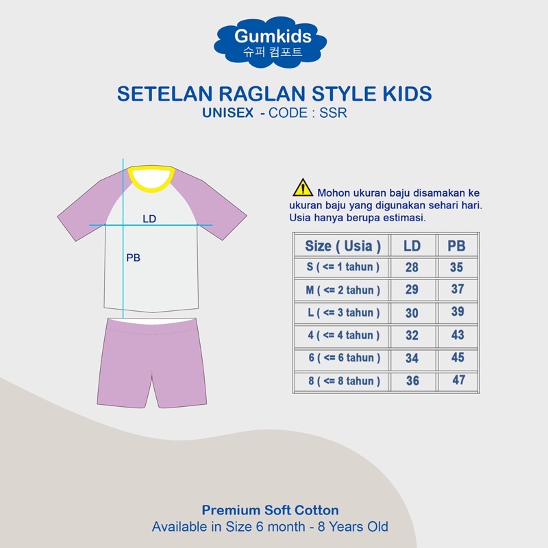 GUMKIDS SETELAN BAJU CELANA RAGLAN ANAK LAKI LAKI / PEREMPUAN USIA 1 - 8 TAHUN / SET BAJU ANAK MURAH ( COD )