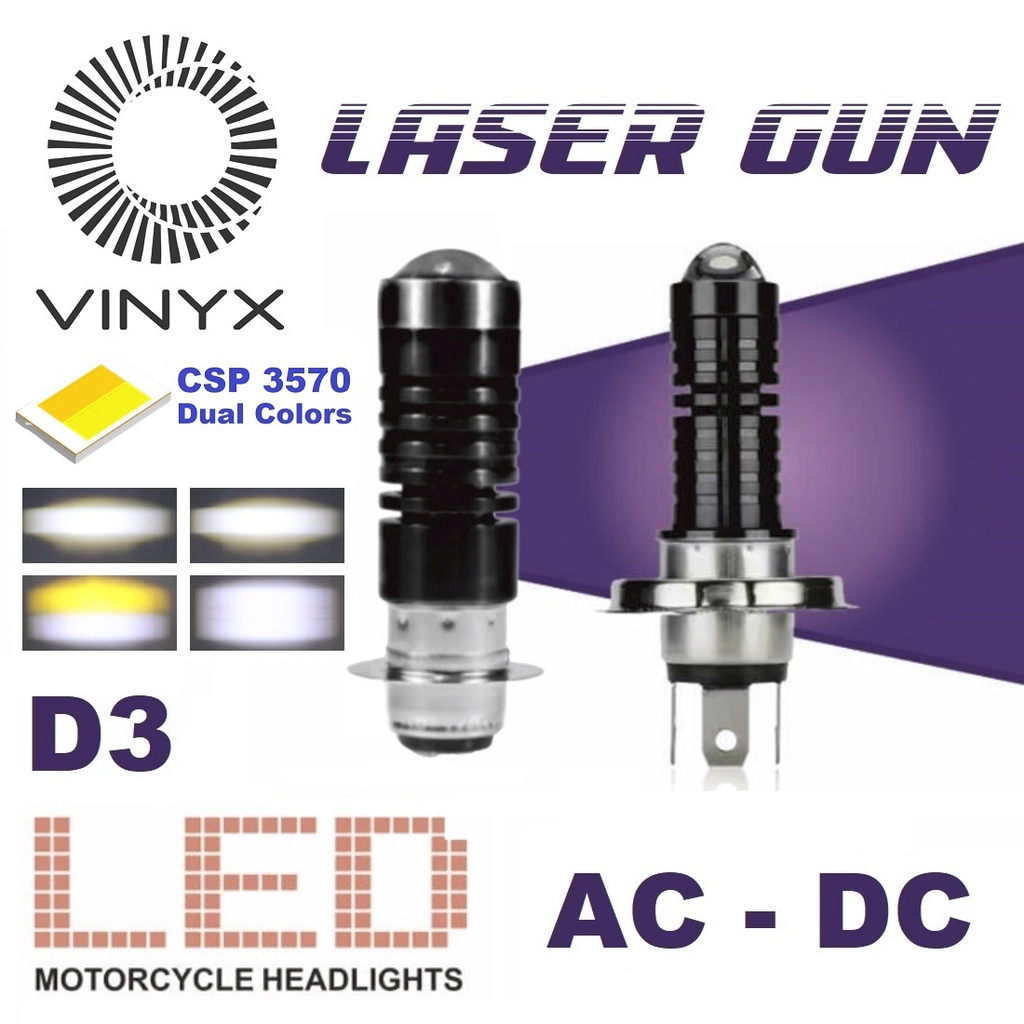 Lampu Utama LED Laser Gun Motor AC DC Lasergun H6 H4 VINYX CSP D2 D3 D2A Mobil Hi Lo 2 Warna Bebek Matik Matic