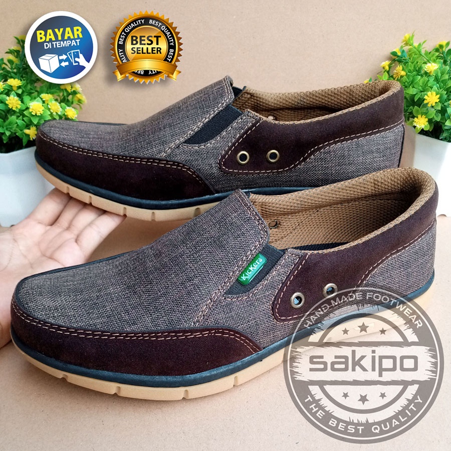 PROMO KEMERDEKAAN !! SEPATU PRIA DEWASA KASUAL SLIP ON WARNA COKLAT MURAH BERKUWALITAS SOL KARET TRENDI NYAMAN DIPAKAI / SEPATU SANTAI PRIA DEWASA / SEPATU KERJA LAPANGAN / SEPATU KERJA KANTORAN SOL KARET KESET DI LANTAI / SAKIPO