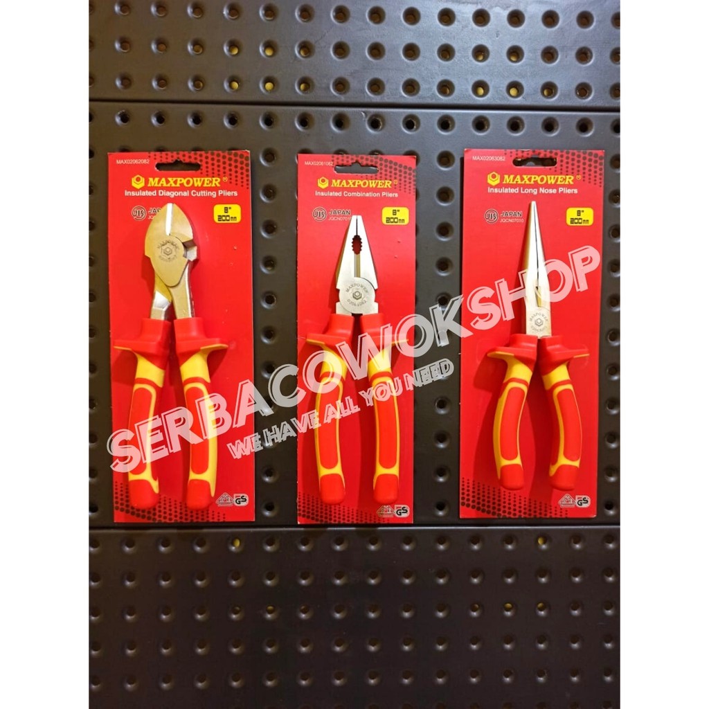 Maxpower Paket Tang Listrik 8 Inch 10000 Volt Kombinasi - Potong - Lancip Set Termurah Berkualitas