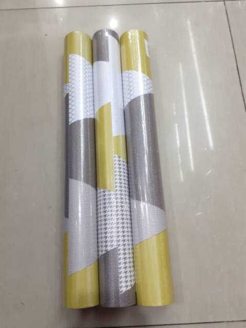 WALLPAPER STIKER DINDING.MOTIF.SEGI TIGA 4 WARNA