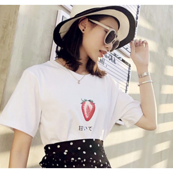 MYSTIQUE.ID-BAJU KAOS STRAWBERRY T-SHIRT LUCU DAN AESTHETIC