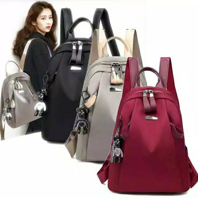 TAS RANSEL ANTI AIR BACKPACK WANITA HITAM  MOTIF POLOS KOREA KULIAH SEKOLAH KERJA TA126B5 STEIN-1