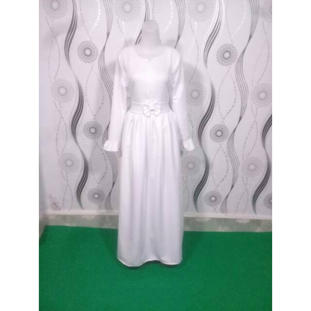 Baju gamis putih dewasa bahan Balotelli uk S M L XL bisa couple ibu dan anak