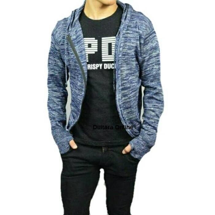 Cardigan Pria Ariel Twist Navy Rajut Katun Twist COD