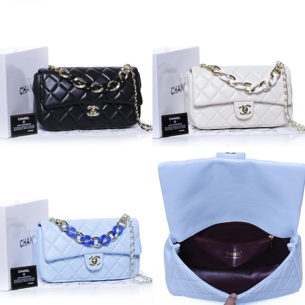 Chanel Flap Bag With Large Bi-Color Chain + Box 71112