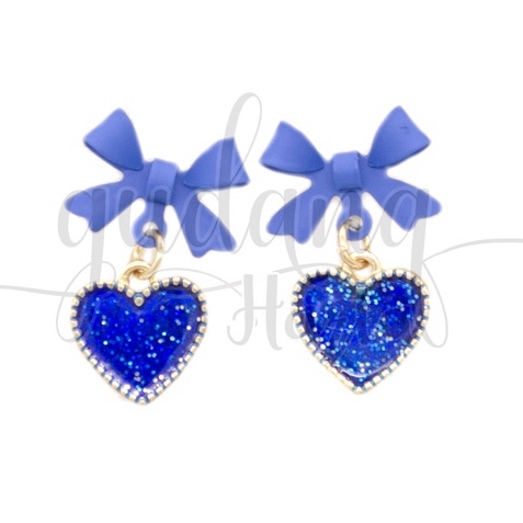 Anting Stud Blue Shimmering Heart Earrings Motif Hati Biru GH 203450