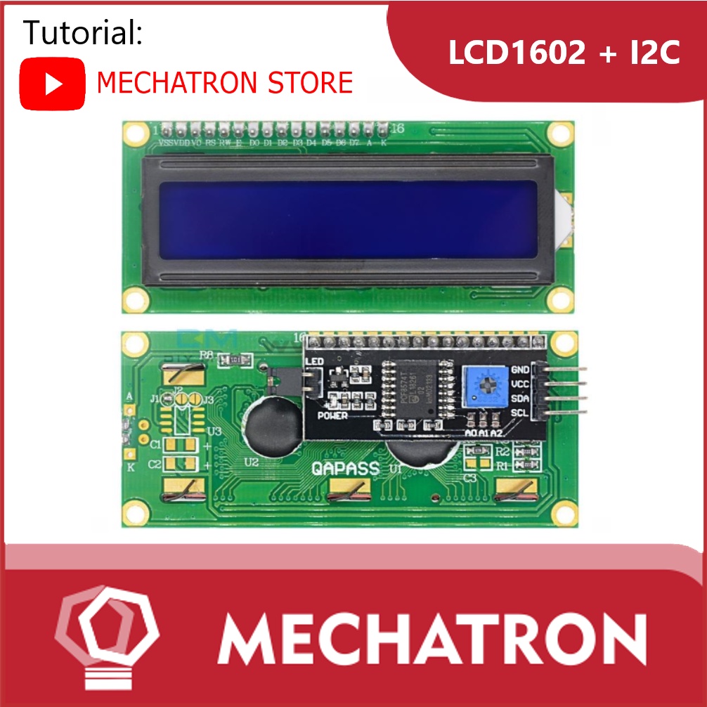 LCD display 1602 + I2C 16x2 16 2 16*2 biru blue