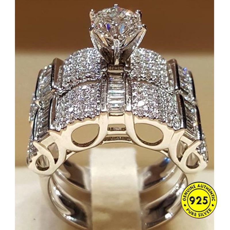 Set Cincin Berlian Bahan 925 Silver Untuk Pernikahan