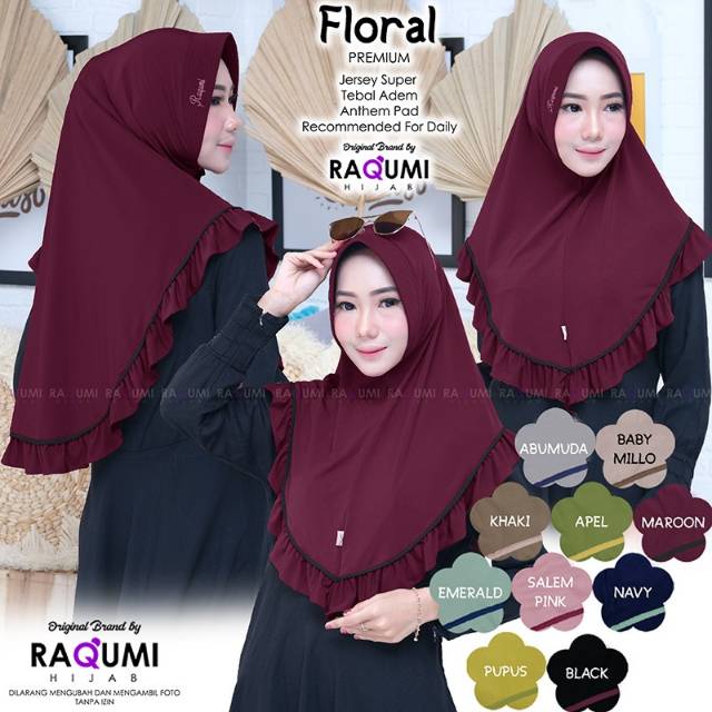 (TERMURAH) JILBAB RAQUMI FLORAL HIJAB INSTAN l JILBAB l  KHIMAR TERMURAH ORI By RAQUMI X MNV