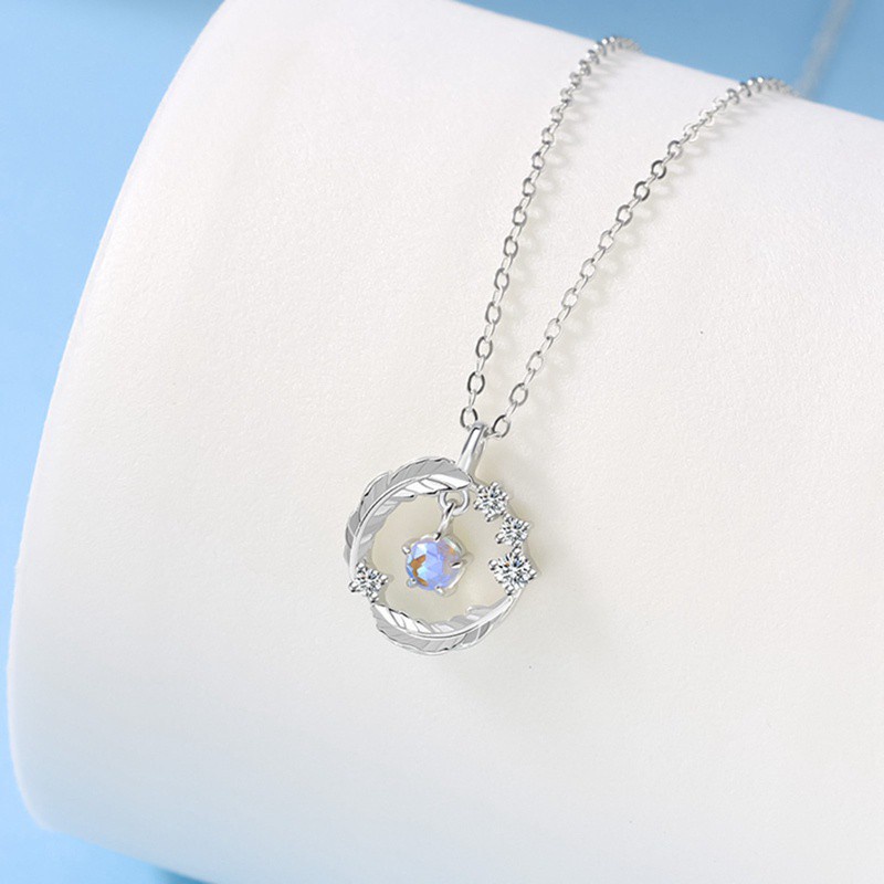 925 Sterling Silver Link Chain Moonstone Round Bead Feather Charm Necklace For Women Girls Jewelry Choker |Necklaces