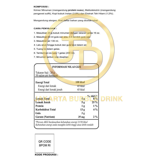 Bubuk Minuman Premium COFFEE MILK TEA -Jakarta Bubble Drink | BPOM&amp;HALAL