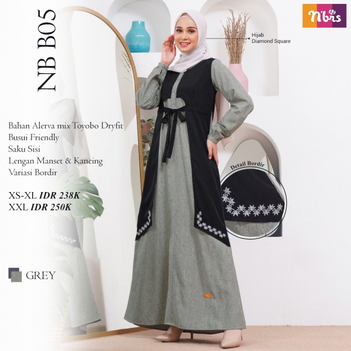 GAMIS NIBRAS 2022 - GAMIS NIBRAS TERBARU 2022 - GAMIS NIBRAS NB B05 - NB B05 ALMOND // NB B05 LAVENDER // NB B05 GREY // NIBRAS LEBARAN 2022