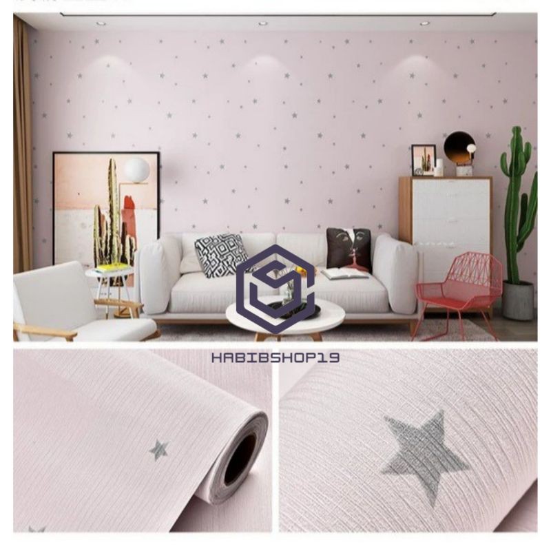 Wallpaper Dinding Motif Bintang Dasar Pink 10m x 45cm