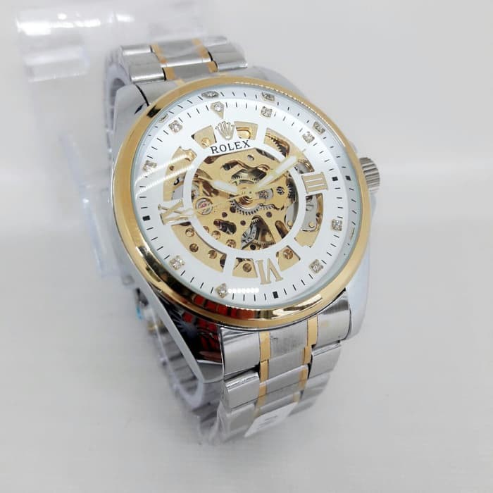 JAM TANGAN PRIA ROLEX RANTAI AUTOMATIC SILVER GOLD (WHITE GOLD)