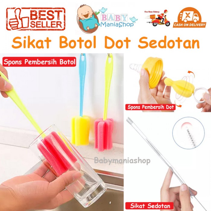 Spons Pembersih Botol Sikat Sedotan Dot Bayi Termos Gelas Panjang Tongkat Sponge Cleaner Cuci Gelas Cangkir Perlengkapan Dapur Toples Tongkat Panjang Babymaniashopid