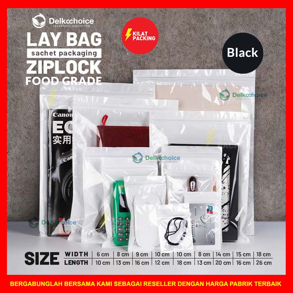 Plastik Klip Kombinasi AKSESORIS / SNACK / BUBUK - Lay Bag Zipper Ziplock MURAH Hitam Bening SATUAN