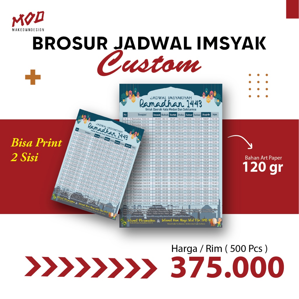

CETAK BROSUR IMSYAKIAH | JADWAL IMSAK | FREE DESIGN | BROSUR CUSTOM | Bahan Art Paper 120gr