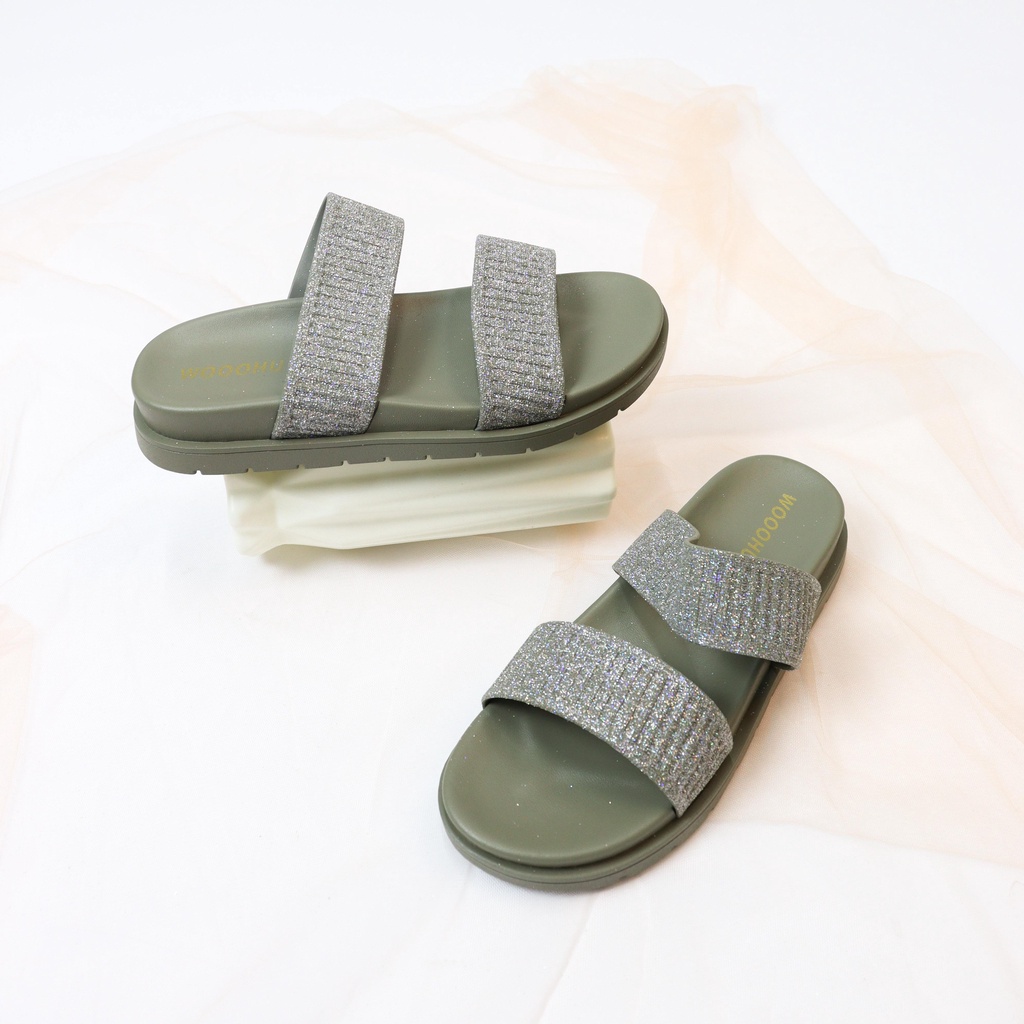 Luna Sandal Wanita Glitter Double Button- Demorin