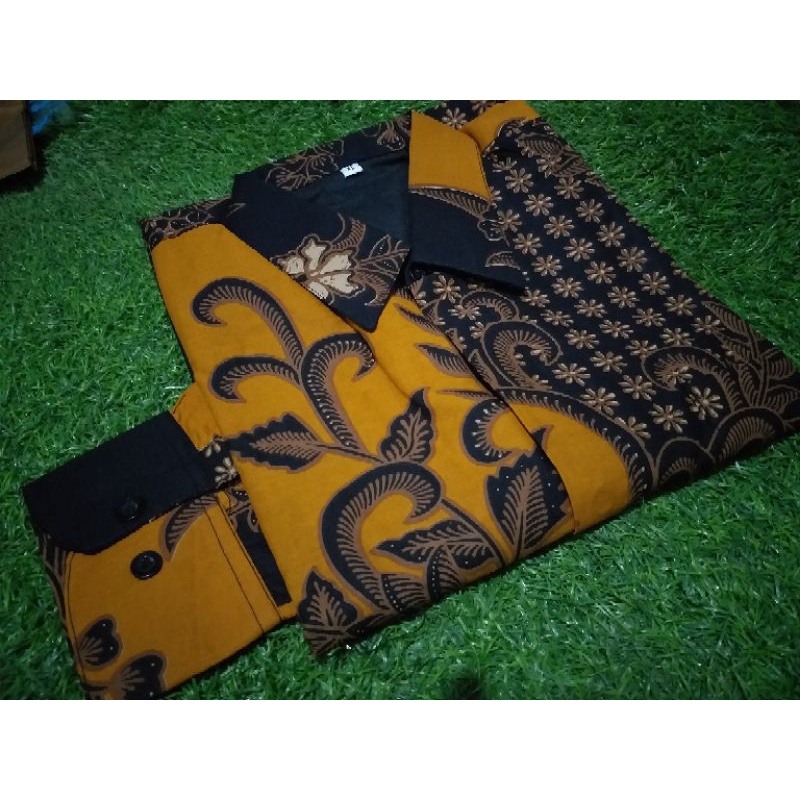 PROBOSETO kemeja batik pria KUNING KUNYIT MUSTARD FURING lengan panjang terbaru ORIGINAL BY FLORIST