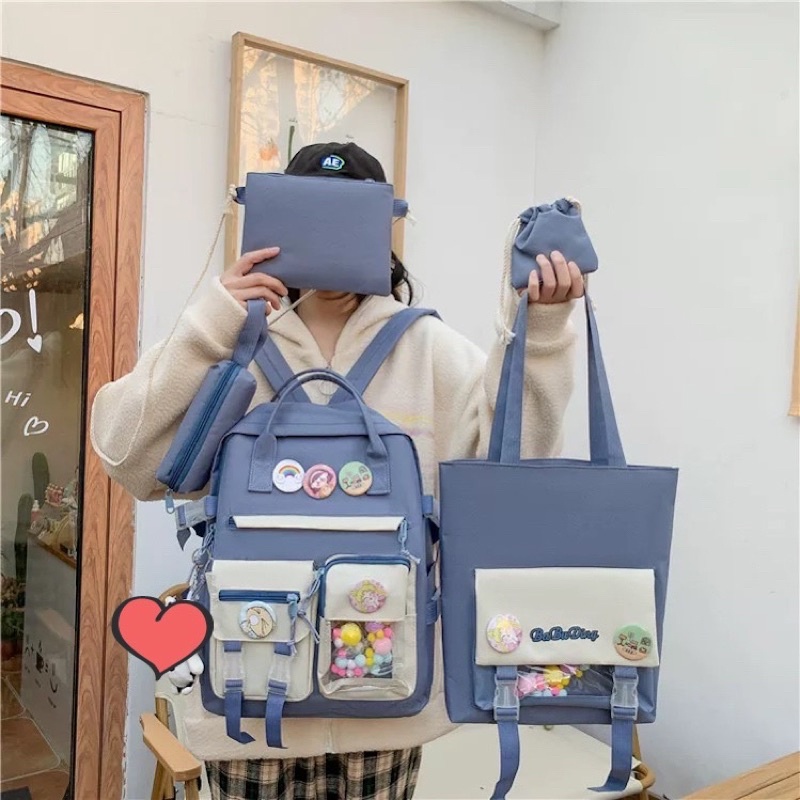 TAS RANSEL SEKOLAH ANAK PEREMPUAN import set 5 in 1 FASHION BACKPACK KOREA