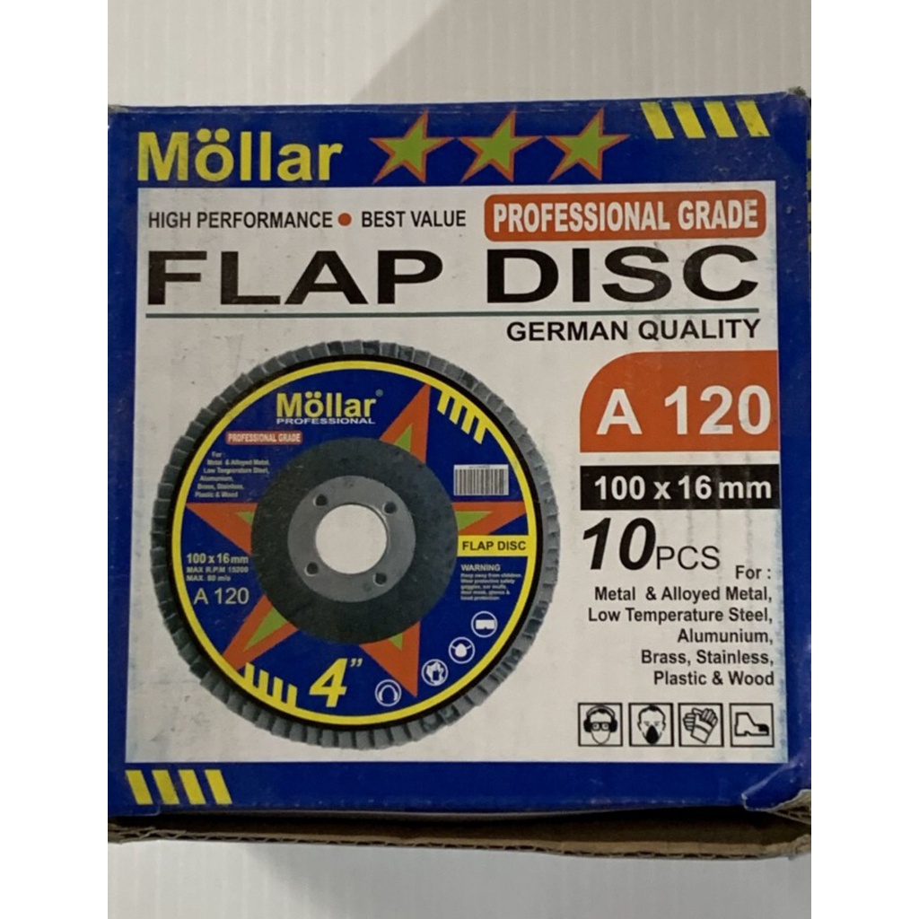 Amplas Susun Mata Gerinda Tumpuk Fiber Flap Disc Mollar 4&quot;x16mm [10pc] - A40