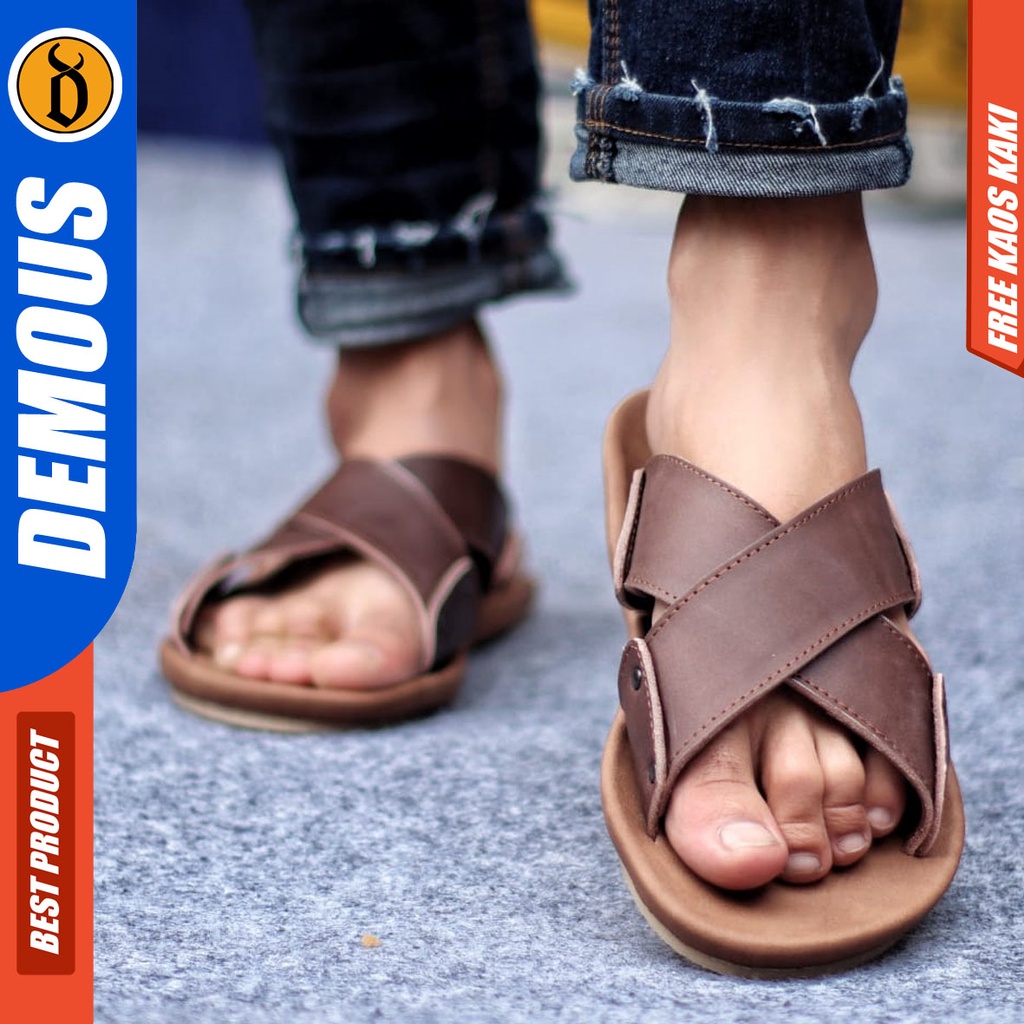 DEMOUS XMIN Sandal Slop Kulit Asli Terbaru Sendal Casual Selop