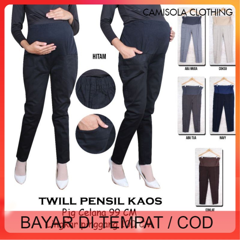 Celana Hamil Premium Katun Twill Combed Tebal Ada Kantong dan Kancing Pengait Pinggang