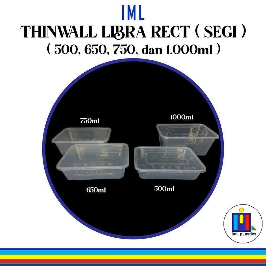 Kotak Makan Plastik THINWALL LIBRA RECT ( SEGI ) 500ml ( 1 set isi 25 pcs )
