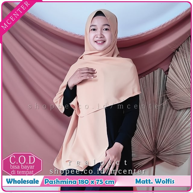 Pasmina Wolfis 180x75 cm syari Pashmina Woolpeach Ala Sabyan Malay Polos 20 Pilihan Warna