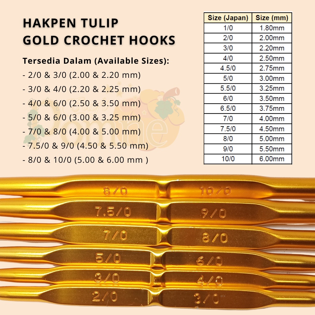 TULIP GOLD DOUBLE POINTED CROCHET HOOK | HAKPEN TULIP GOLD 2 UKURAN | AFFORDABLE PREMIUM CROCHET HOOK