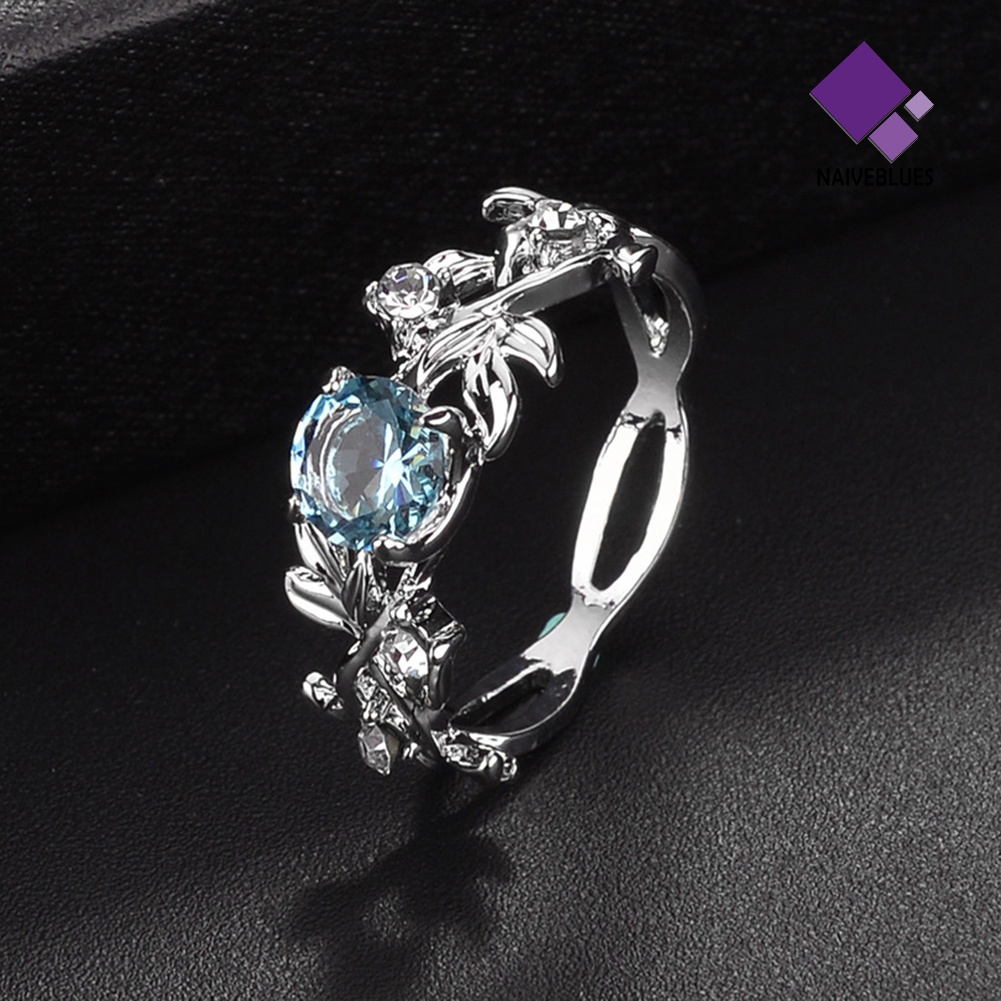 Naiveblue &gt; Cincin Alloy Desain Daun Hias Berlian Imitasi Untuk Wanita