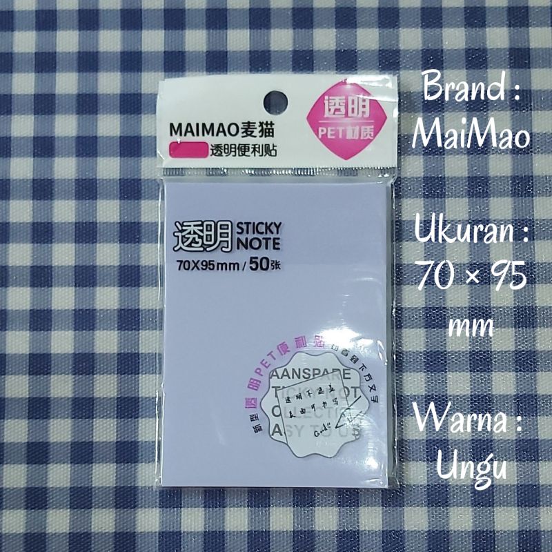 (READY STOCK) Sticky Note Transparan-MM-70×95-Ungu