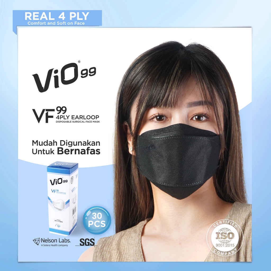 Vio VF99 Mask '30S 4 Ply Earloop Vivid Black edition isi 30 pcs masker medis