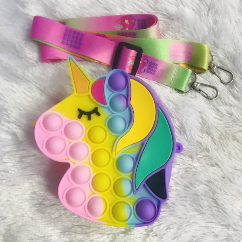 [BISA MENYALA] Tas Pop it LED Bisa Menyala Fidget Push Popit Mainan Pop it-Tanduk Pink Rbw LED