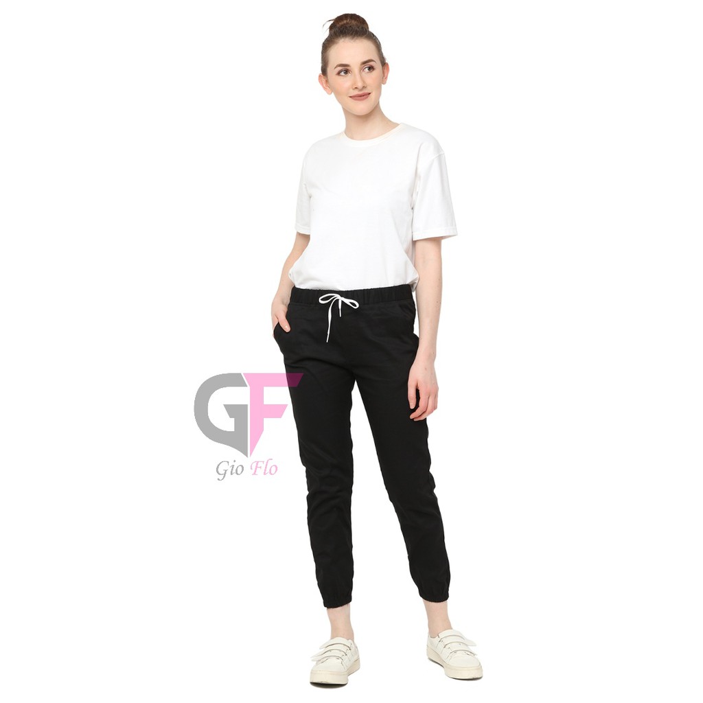 GIOFLO Celana Kasual Wanita Jogger Pants Panjang Terbaru Hitam / CLN 803