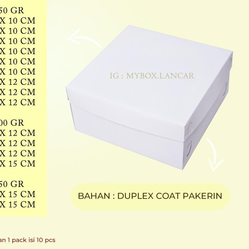 

✿ (10 LEMBAR) BOX TART PUTIH 24 X 24 X 10 CM, DUS TART PUTIH TUTUP PISAH , KEMASAN TAR KUE ♫